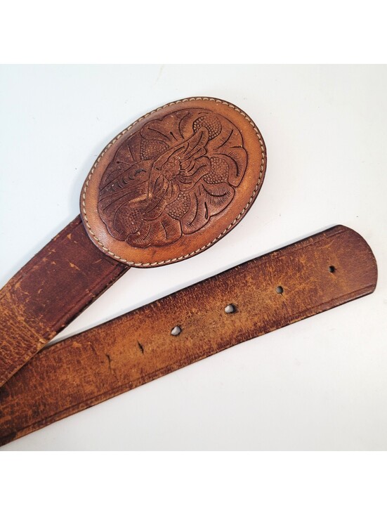 Wild Rose Other - Wild Rose Men’s Size 34" Brown Leather Western Belt Tooled Floral Buckle Vintage
